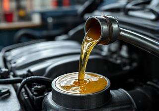 オイル交換中の車